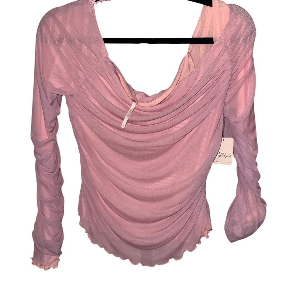 Free People Sheer Draped Long-Sleeve Top - Pink